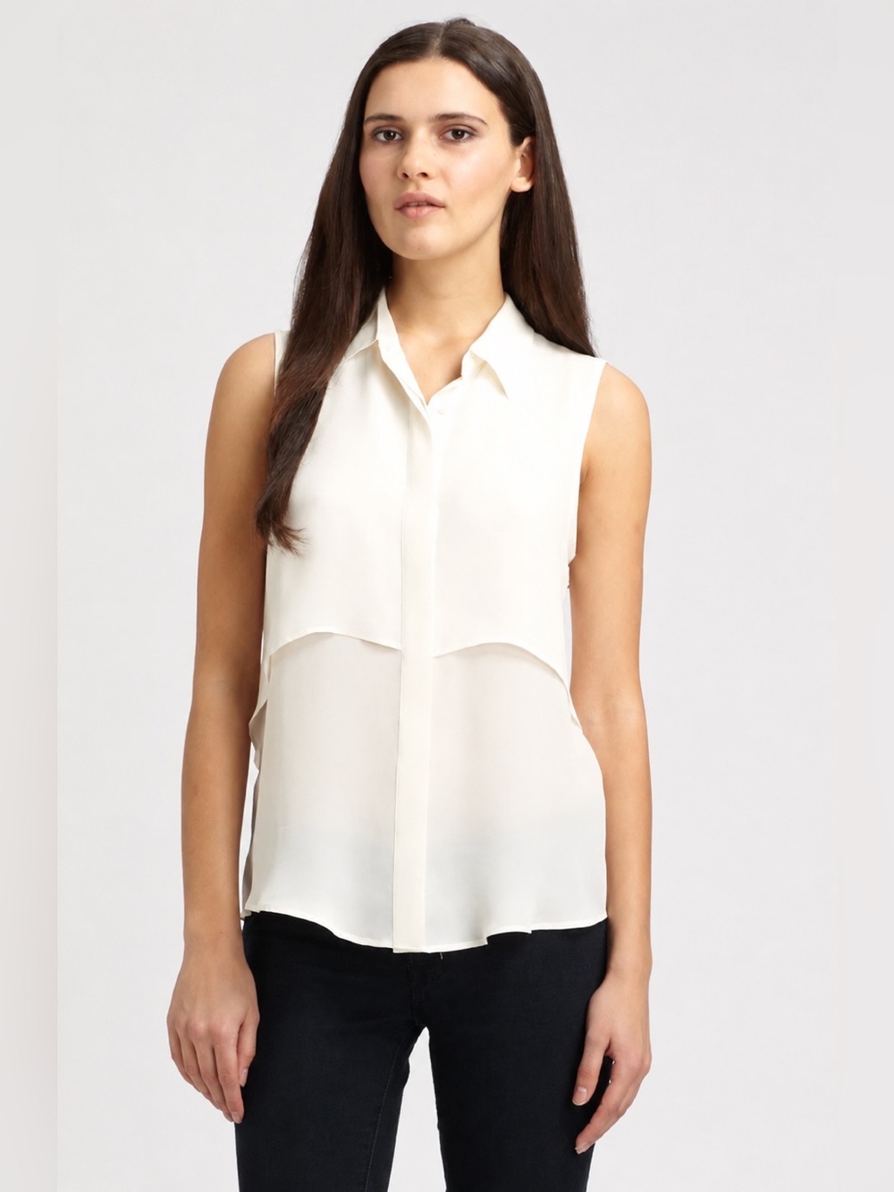 Theory Rosae 100% Silk Sleeveless Layered Blouse Top Ivory Cream Small